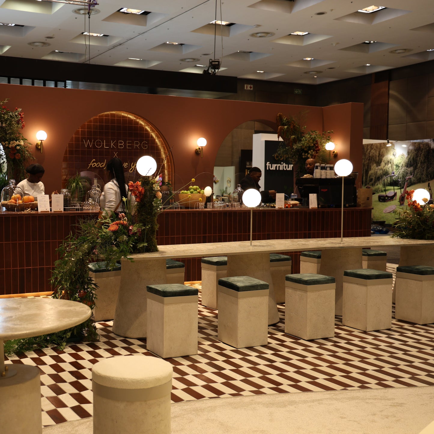 Chev Tiles on floor against backdrop