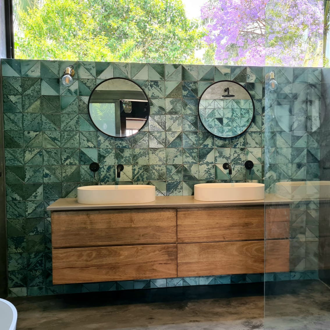 Thia Tile on a wall in a bathroom