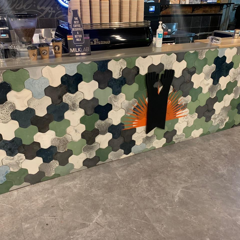 Tri Tile on a wall in a coffee shop