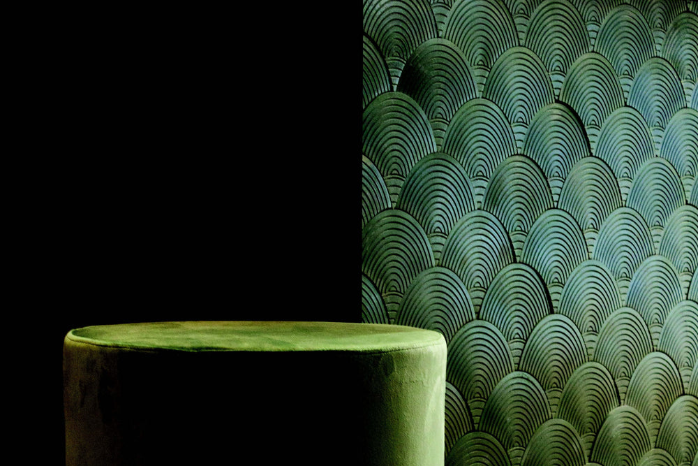 Scallop tiles on table with chair